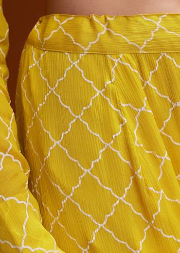 Yellow Chinon Sharara Set With Cutdana And Sequins