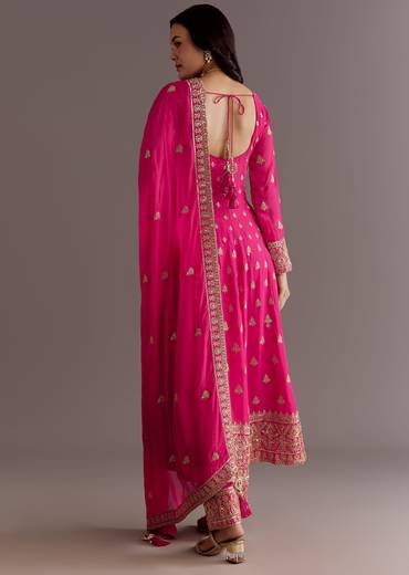 Pink Chinon Hand Embroidered Anarkali Suit With Dupatta