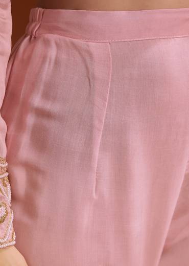 Pink Chinon Anarkali Suit With Beads And Stone Work