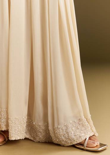 Cream Kurta Palazzo Set With Cutdana And Sequins Work