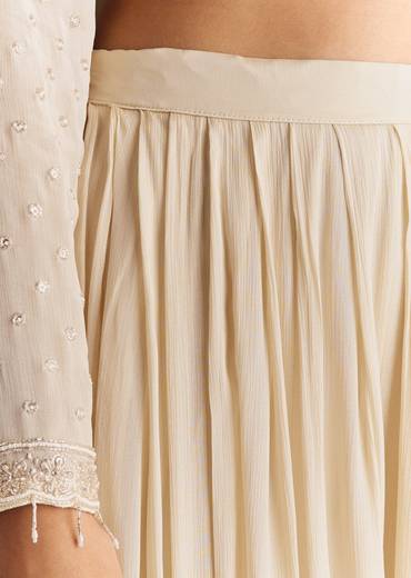 Cream Kurta Palazzo Set With Cutdana And Sequins Work