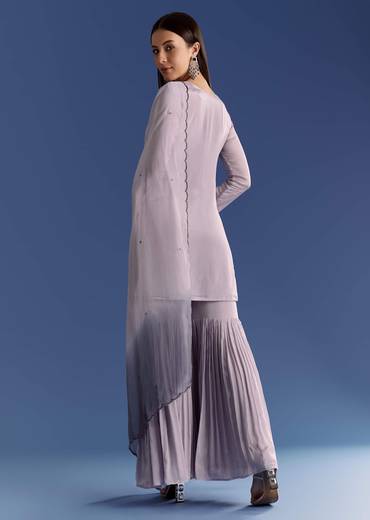 Lavender Chinon Beaded Work Kurta Set And Ombre Dupatta