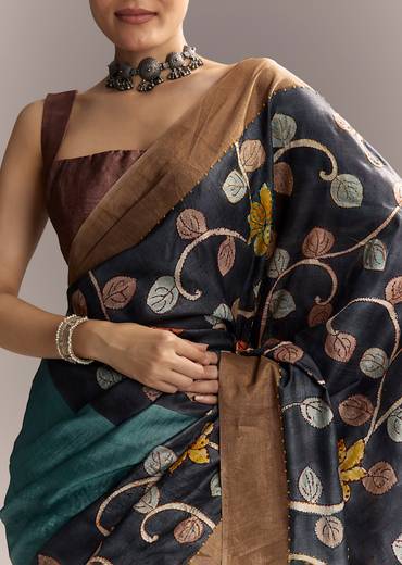 Artisan Blue Pair – Hand Painted Saree For Her And Kurta Set For Him