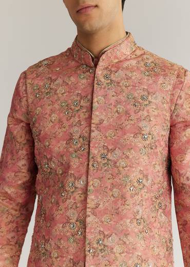 Peach Tissue Stone Sequin Work Kurta Jacket Set