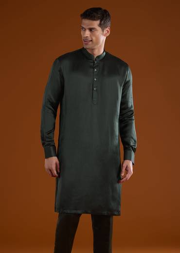 Deep Green Pair – Floral Lehenga For Her And Jacket Kurta Set For Him