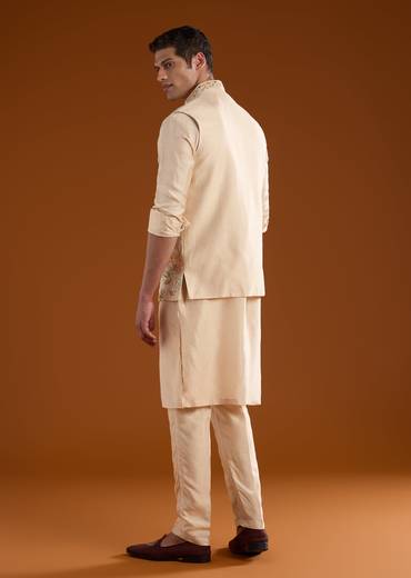 Gold Blush Duo – Banarasi Lehenga For Her And Jacket Kurta Set For Him