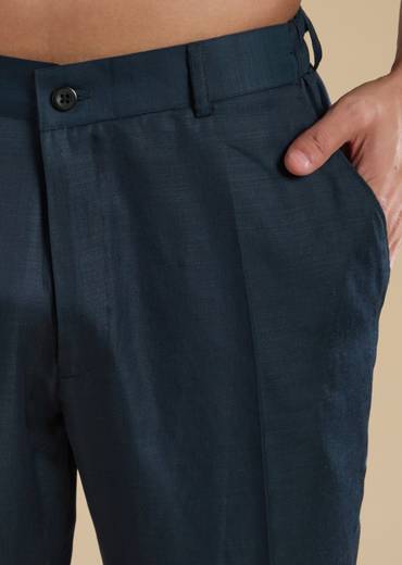 Midnight Zardosi Statement Couple Set – Navy Zardosi Kurta Sharara Set with Organza Dupatta for Her And Green Embellished Jacket Kurta Set for Him