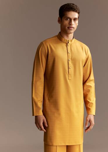 Sunshine Yellow Twin Ensemble – Crepe Sequin Kurta Set For Her And Yellow Kurta Jacket Set For Him