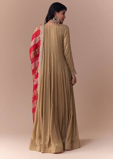 Gold Zardozi Embellished Anarkali with Dupatta