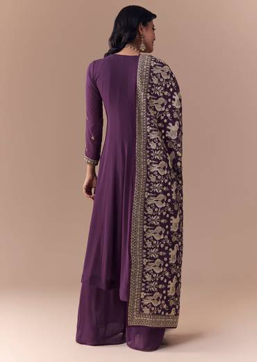 Purple Sequin Embellished Georgette Anarkali Set
