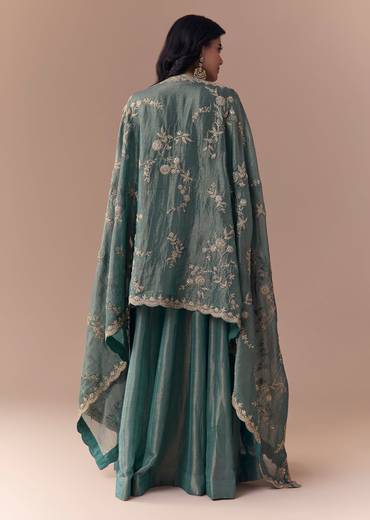 Sea Green Zardozi Anarkali with Dupatta
