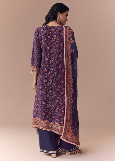 Purple Sequin Embellished Kurta Set