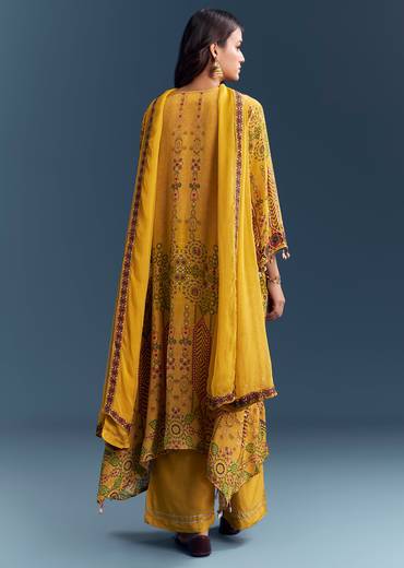 Sunshine Yellow Twin Ensemble – Crepe Sequin Kurta Set For Her And Yellow Kurta Jacket Set For Him