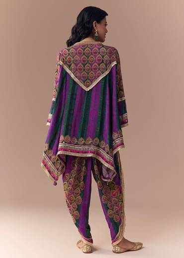 Purple Indie Print Dhoti Set with Handbag
