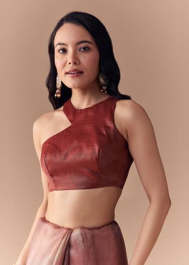 Maroon Shaded Organza Silk Saree with Unstitched Blouse