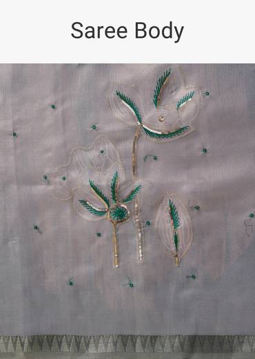 Teal Green Organza Silk Saree with Unstitched Blouse