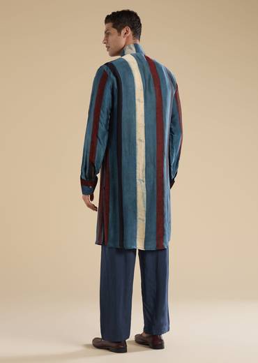 Heritage Couple Set – Indigo Kurta Set With Ajrakh Dupatta For Her And Stripe Indigo Kurta Set For Him