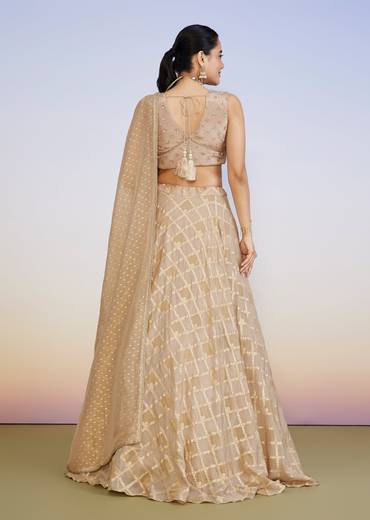 Gold Blush Duo – Banarasi Lehenga For Her And Jacket Kurta Set For Him