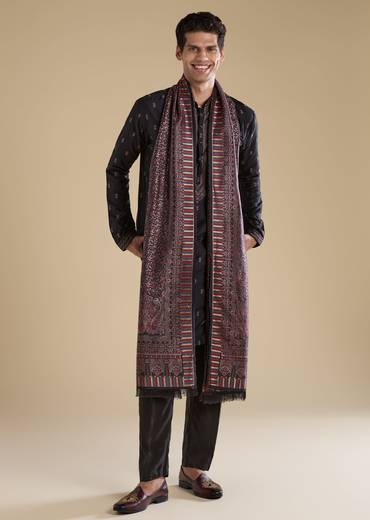 Black Contemporary Match – Stone Work Kurta Set For Her And Black Silk Kurta Set With Dupatta For Him
