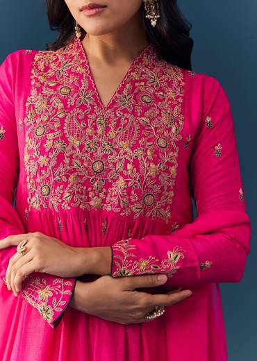 Pink Silk Zari Embroidered Anarkali Set
