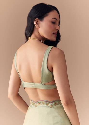 Mint Green Jacquard Silk Floral Woven Saree with Unstitched Blouse