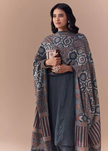 Indigo Kurta Set with Ajrakh Dupatta