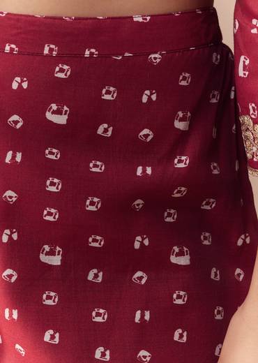 Maroon Bandhani Print Kurta Set