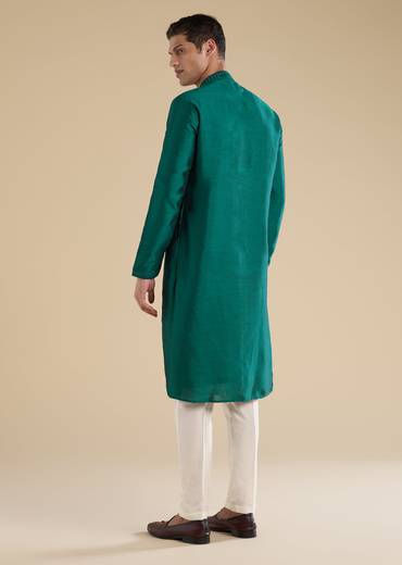 Emerald Heritage Match – Zardosi Threadwork Kurta Palazzo Set For Her And Green Embellished Kurta Set For Him
