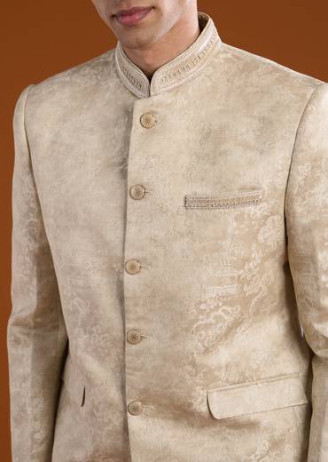 Ivory Beige Regal Combination – Sequin Palazzo Suit For Her And Off-White Threadwork Jodhpuri Set For Him