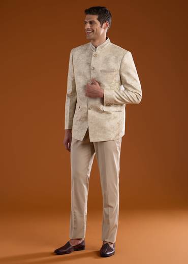 Ivory Beige Regal Combination – Sequin Palazzo Suit For Her And Off-White Threadwork Jodhpuri Set For Him