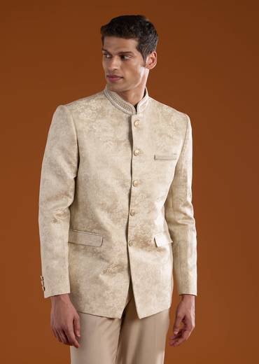 Ivory Beige Regal Combination – Sequin Palazzo Suit For Her And Off-White Threadwork Jodhpuri Set For Him