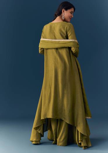 Green Silk Zardozi Work Kurta Palazzo Set