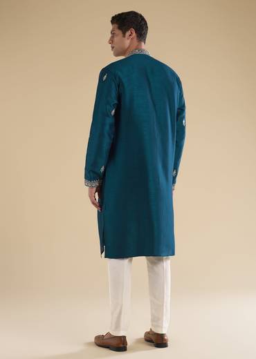 Teal Blue Twinning Statement – Pakistani Style Palazzo Suit For Her And Teal Mirror Detail Kurta Set For Him