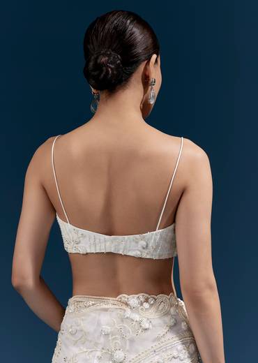 Elegant Wedding Couple Set – White Floral Heavy Embroidered Net Saree For Her And Off-White Embroidered Silk Kurta Jacket Set For Him