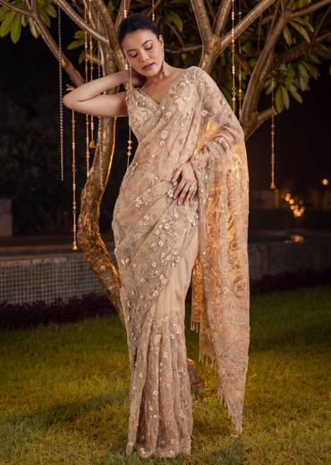 Gold Glowing Embroidered Saree