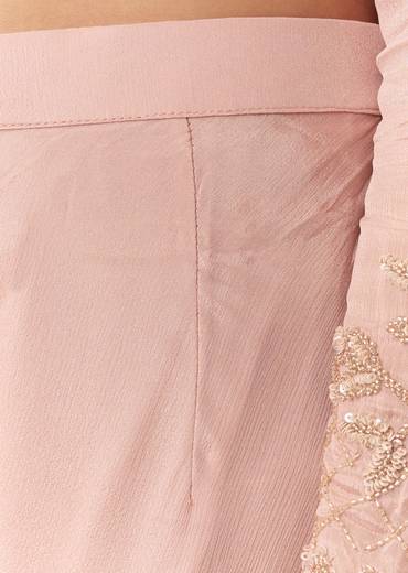 Pastel Pink Coordinated Look – Embellished Palazzo Suit For Her And Pink Chanderi Kashmiri Handwork Kurta For Him