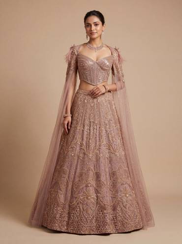 Copper Gold Contemporary Bridal Lehenga With Glitter Flowing Flair