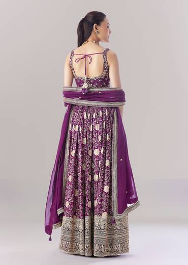 Purple Floral Printed Lehenga With Zari Work
