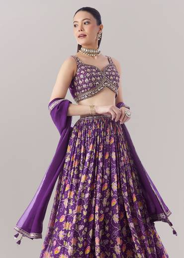 Purple Floral Printed Lehenga