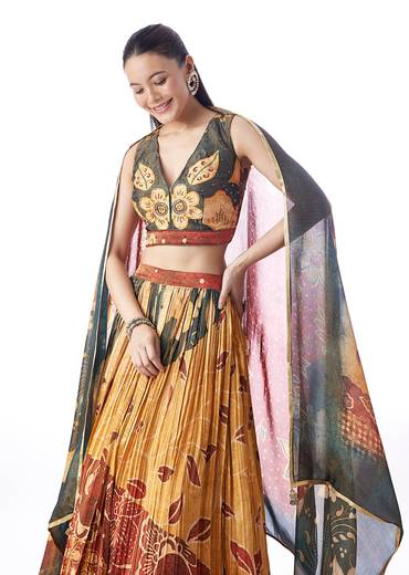 Deep Green Pair – Floral Lehenga For Her And Jacket Kurta Set For Him
