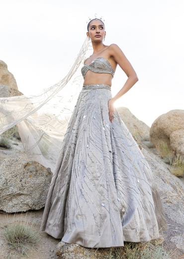 Beige Hand Embroidered Bridal Veil Dupatta