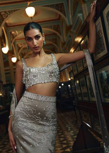 Classic Grey Bridal Lehenga With 3D Embroidery