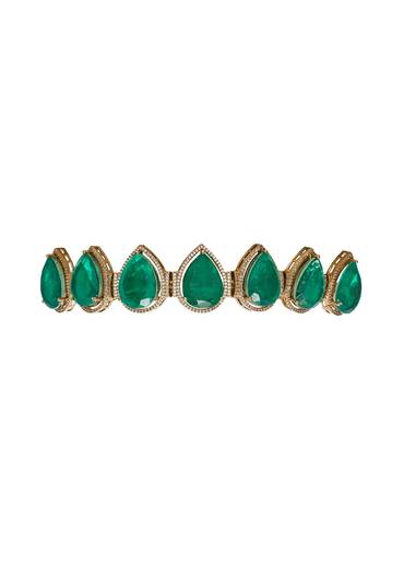 Emerald Green Stone Choker Set With Gold Finish