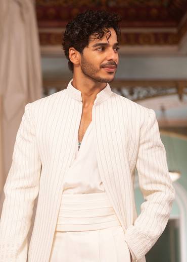 Ishaan Khatter In Our Ivory Hand Embroidered Indo Western Sherwani Set