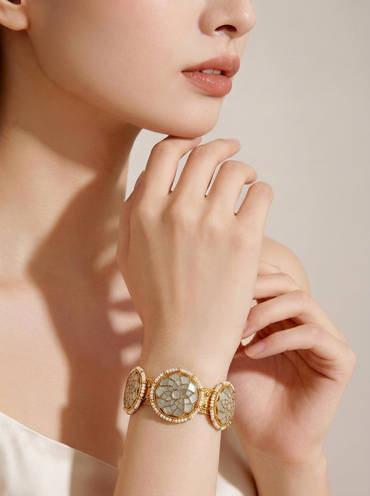 Kundan Floral Statement Bangles With Pearl Border