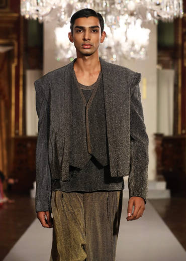 Silver Indo Western Suit For Men With Bead Work