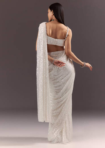 Silver Round Neck Blouse With Ready Drape Saree