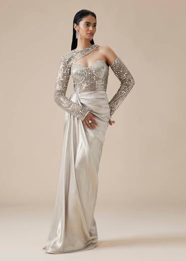 Silver Sequin Drape Gown