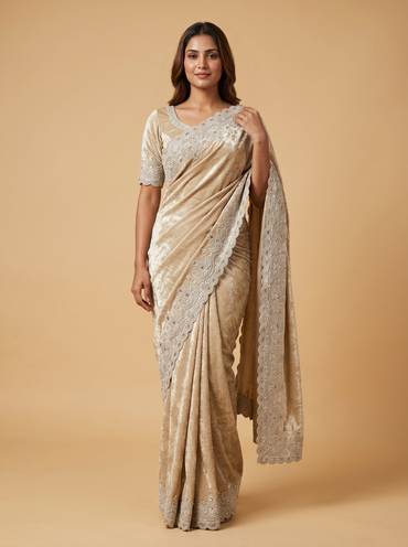 Silver Smooth Embroidered Saree