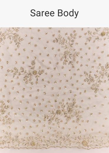 Silver Tissue Saree With Cutwork And Unstitched Embellished Blouse